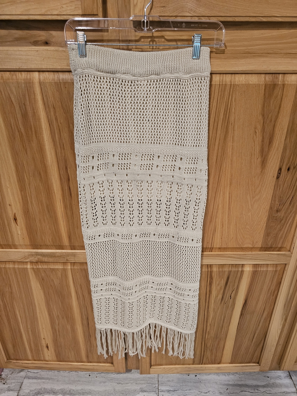 Cream Crochet Fringe Maxi Skirt